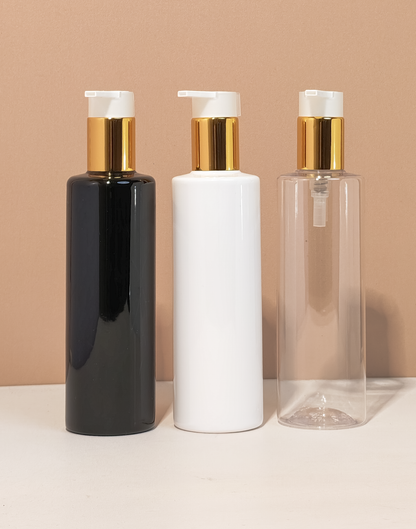 250Ml Tall Pet Bottle With New Gold White Lotion Pump
