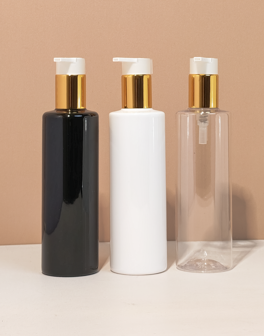250Ml Tall Pet Bottle With New Gold White Lotion Pump