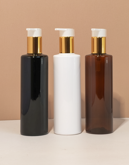 250Ml Tall Pet Bottle With New Gold White Lotion Pump