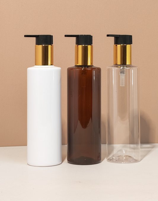 250Ml Tall Pet Bottle With New Gold Black Lotion Pump