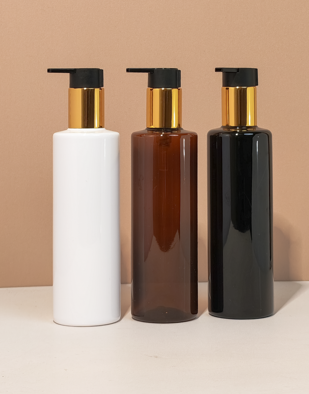 250Ml Tall Pet Bottle With New Gold Black Lotion Pump
