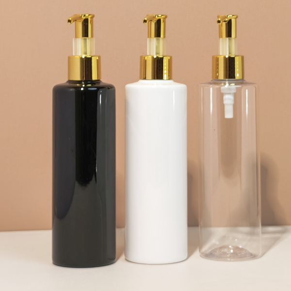 250Ml Tall Pet Bottle With All Gold Lotion Pump