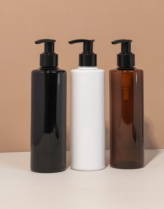250Ml Tall Pet Bottle With Old Black Lotion Pump