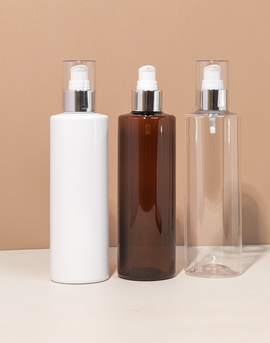 250Ml Tall Pet Bottle With Silver Treatment Pump