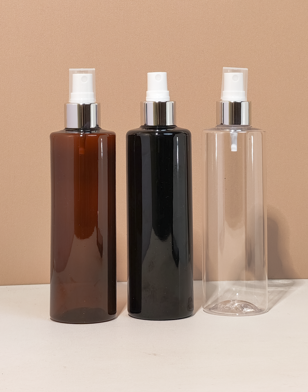 250Ml Tall Pet Bottle With Silver Mist Spray
