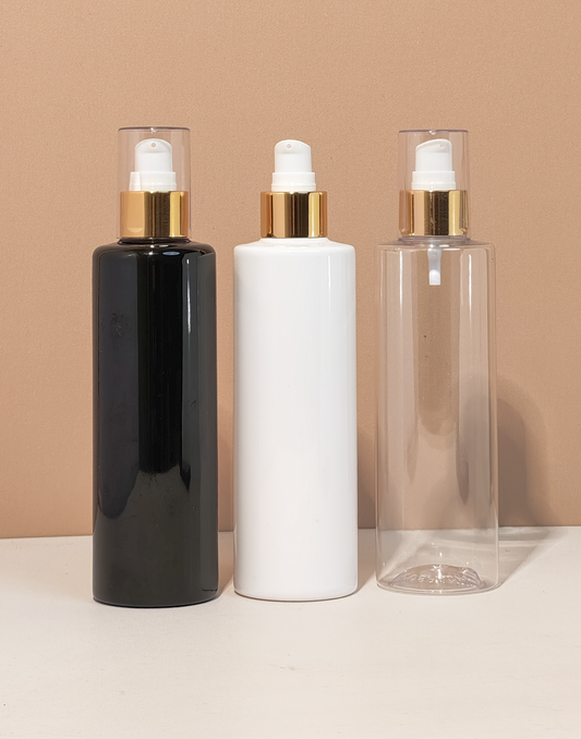 250Ml Tall Pet Bottle With Gold Treatment Pump