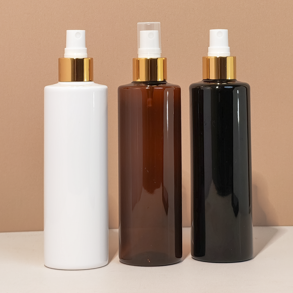 250Ml Tall Pet Bottle With Gold Mist Spray