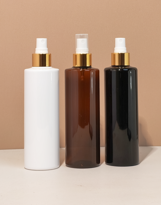 250Ml Tall Pet Bottle With Gold Mist Spray