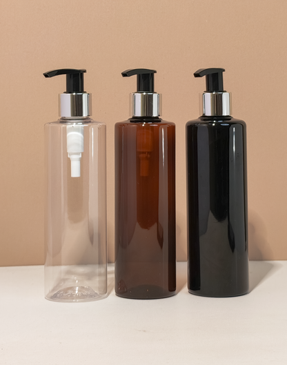 250Ml Tall Pet Bottle With Silver Black Lotion Pump